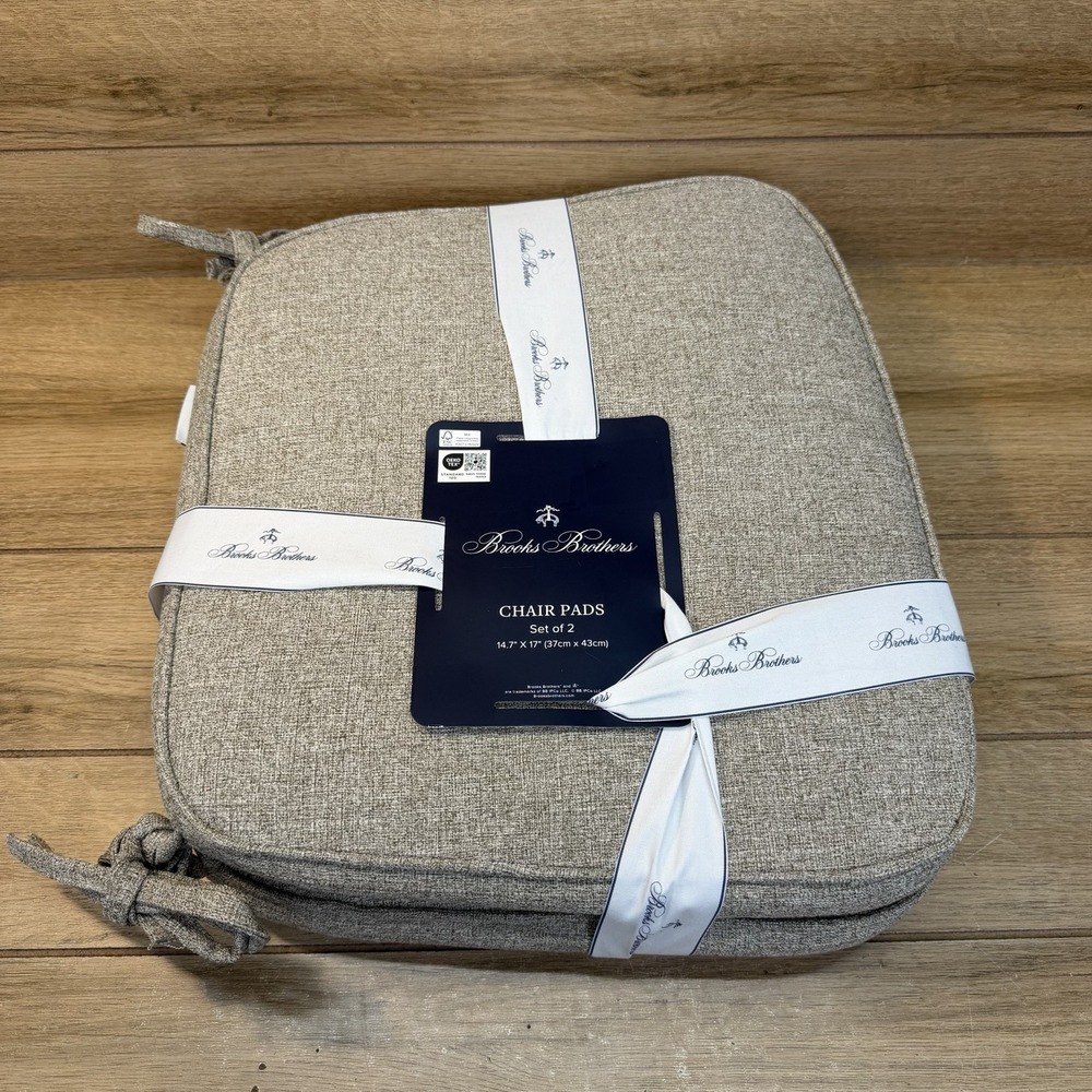 Brooks Brothers Chair Pads 2 Pc Neutral Beige Tan Woven Seat Cushions 14.7x17